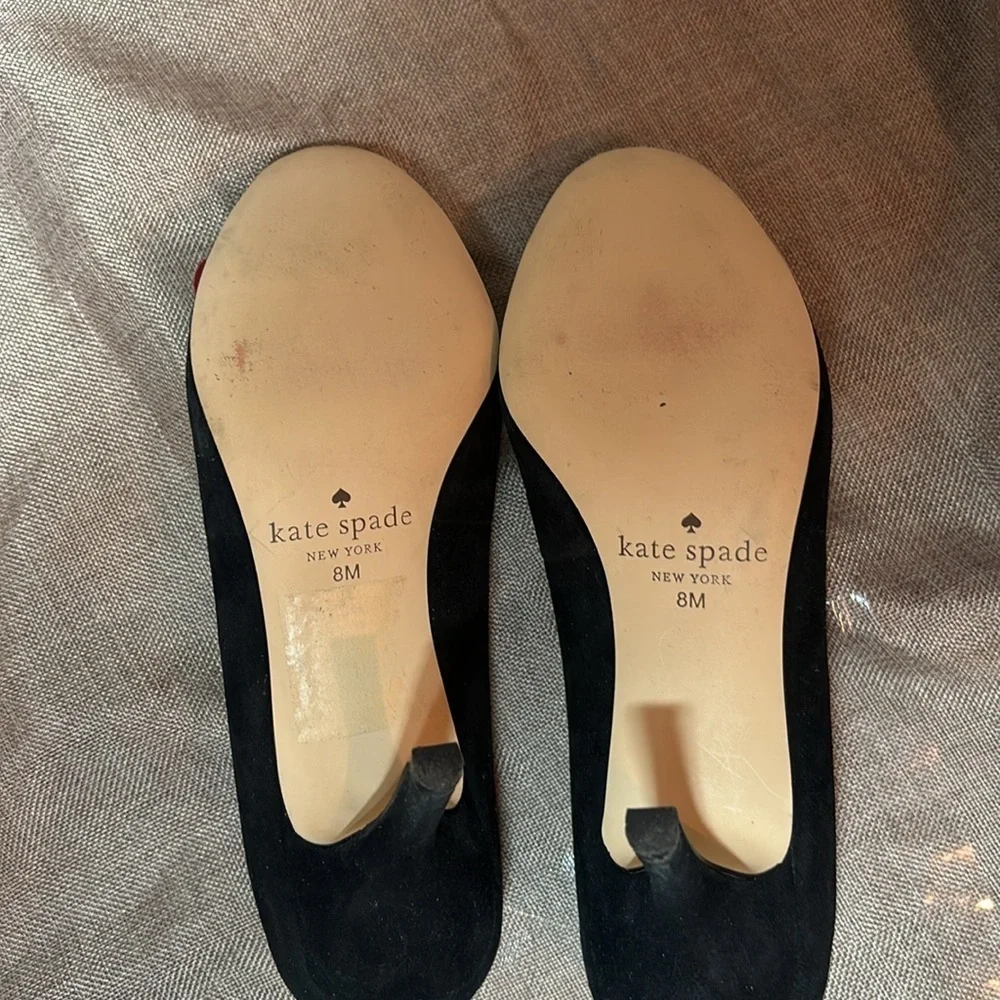 Kate Spade New York Black Suede Heels with Red Poppy Size 8